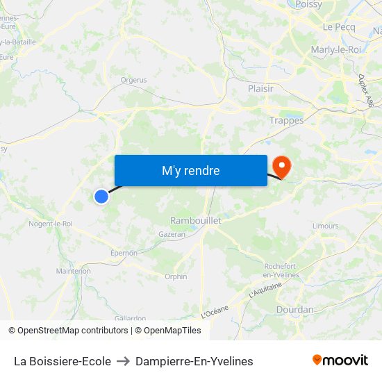 La Boissiere-Ecole to Dampierre-En-Yvelines map
