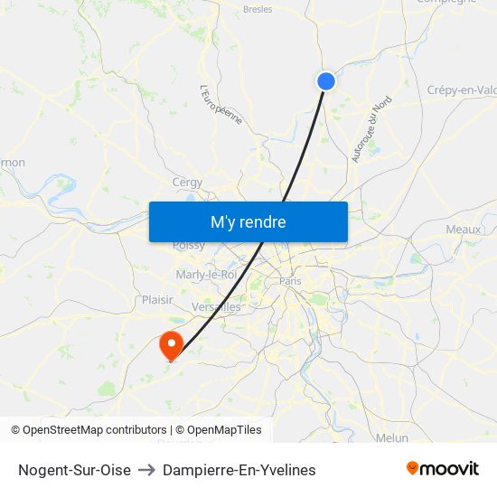 Nogent-Sur-Oise to Dampierre-En-Yvelines map