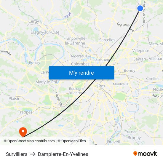 Survilliers to Dampierre-En-Yvelines map