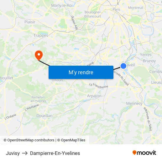 Juvisy to Dampierre-En-Yvelines map