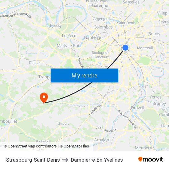 Strasbourg-Saint-Denis to Dampierre-En-Yvelines map