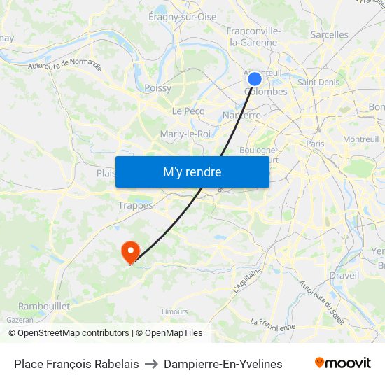 Place François Rabelais to Dampierre-En-Yvelines map