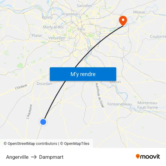Angerville to Dampmart map