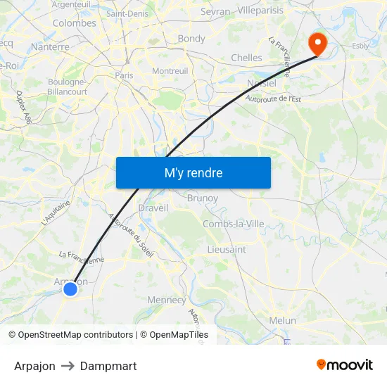Arpajon to Dampmart map