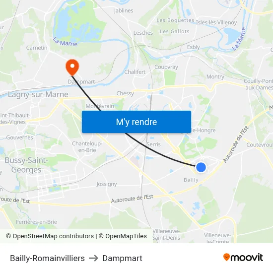 Bailly-Romainvilliers to Dampmart map