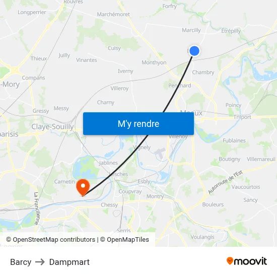 Barcy to Dampmart map