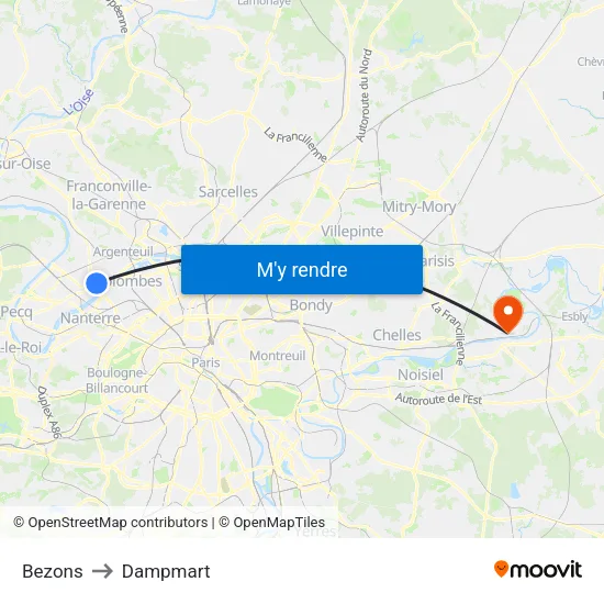Bezons to Dampmart map