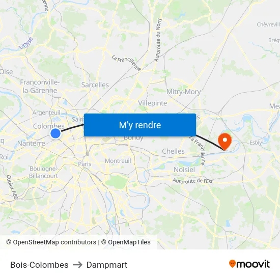 Bois-Colombes to Dampmart map