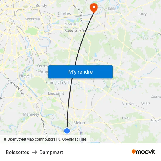 Boissettes to Dampmart map
