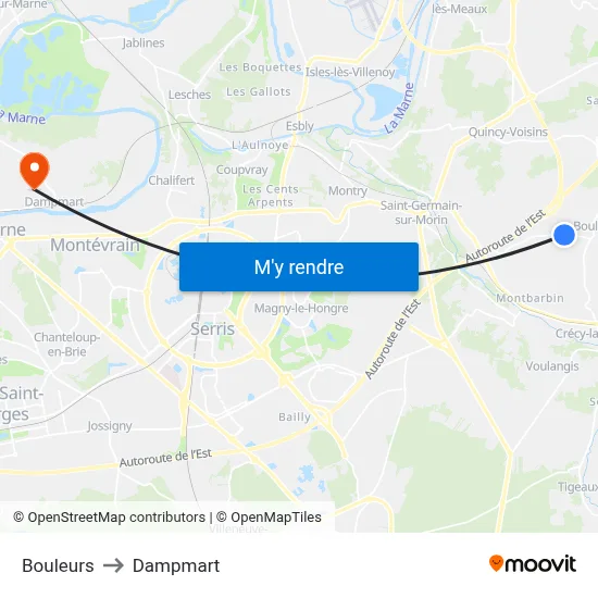 Bouleurs to Dampmart map