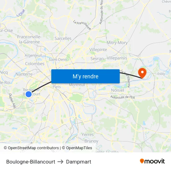 Boulogne-Billancourt to Dampmart map