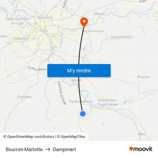 Bourron-Marlotte to Dampmart map