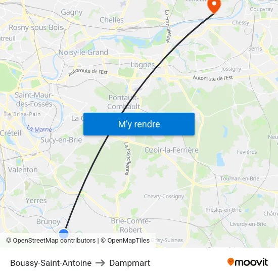 Boussy-Saint-Antoine to Dampmart map
