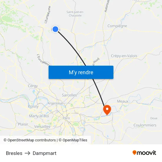 Bresles to Dampmart map