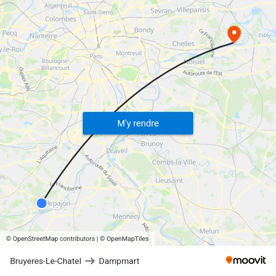 Bruyeres-Le-Chatel to Dampmart map