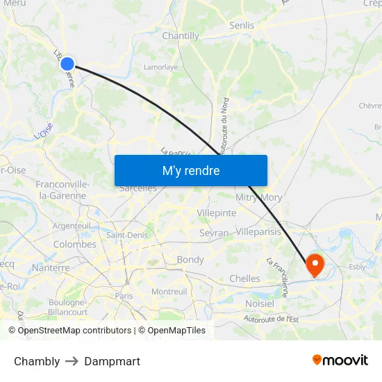 Chambly to Dampmart map