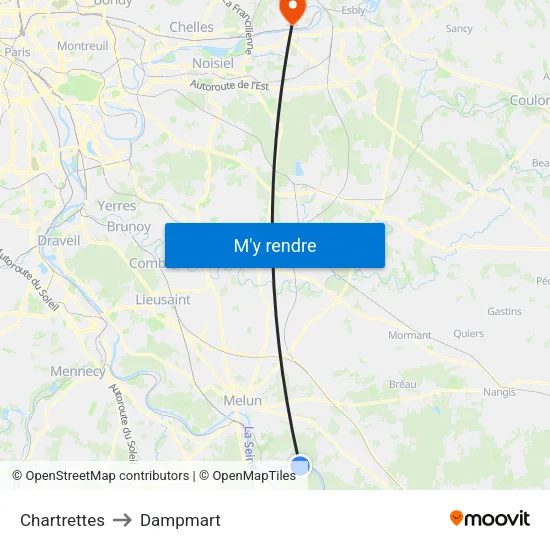 Chartrettes to Dampmart map