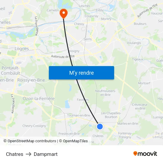 Chatres to Dampmart map