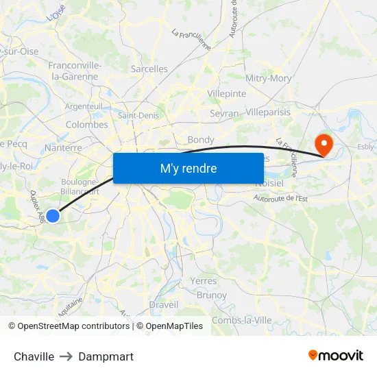 Chaville to Dampmart map