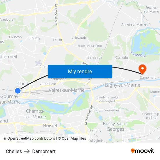 Chelles to Dampmart map
