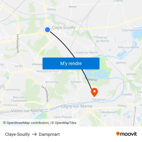 Claye-Souilly to Dampmart map