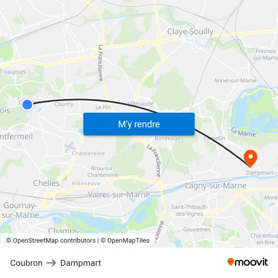 Coubron to Dampmart map