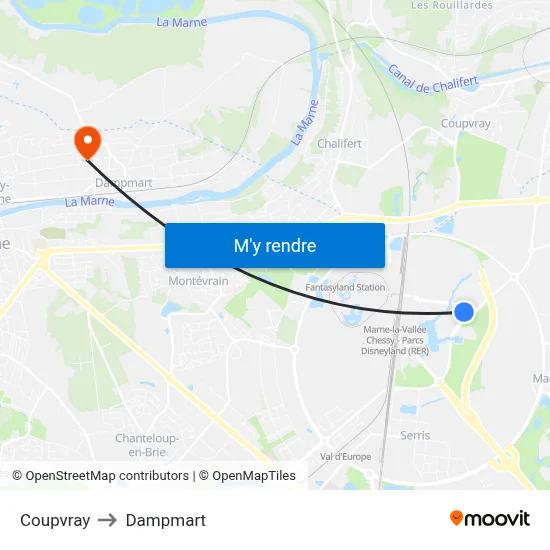 Coupvray to Dampmart map