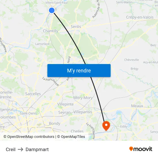 Creil to Dampmart map