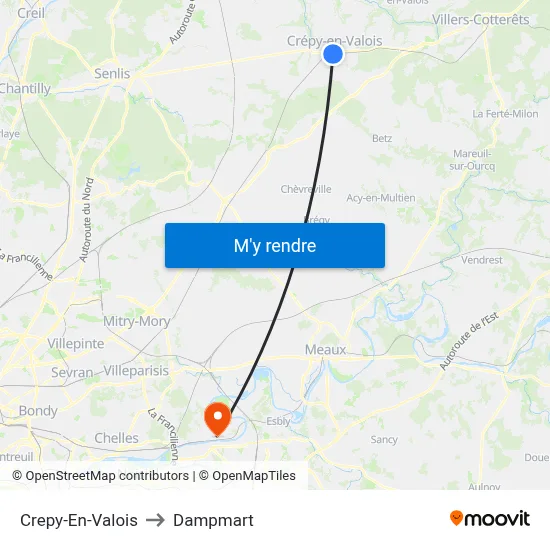 Crepy-En-Valois to Dampmart map