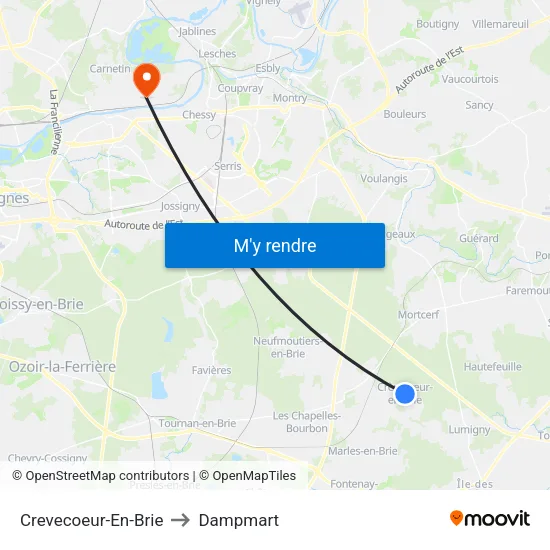 Crevecoeur-En-Brie to Dampmart map