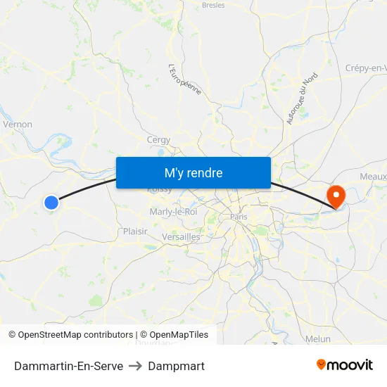 Dammartin-En-Serve to Dampmart map
