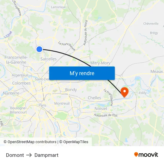 Domont to Dampmart map