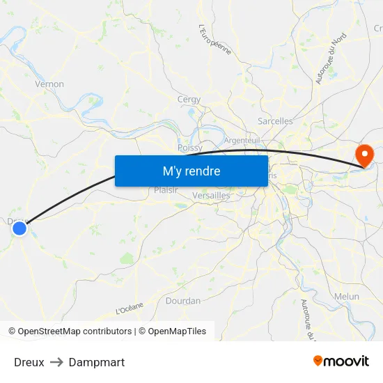 Dreux to Dampmart map