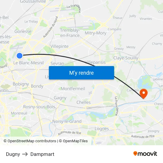 Dugny to Dampmart map