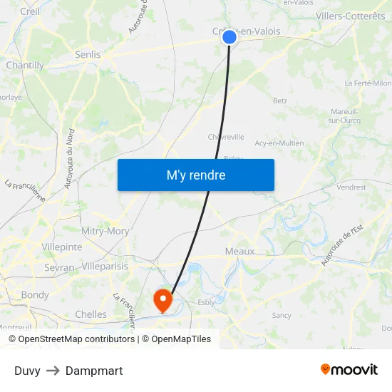 Duvy to Dampmart map