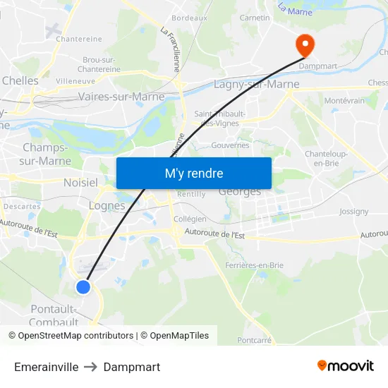 Emerainville to Dampmart map