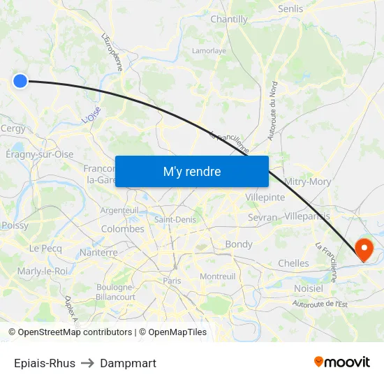 Epiais-Rhus to Dampmart map