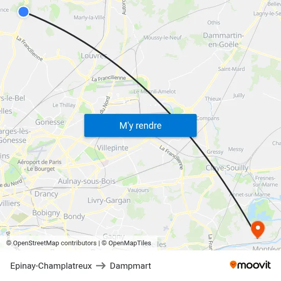 Epinay-Champlatreux to Dampmart map