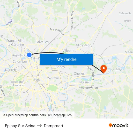 Epinay-Sur-Seine to Dampmart map