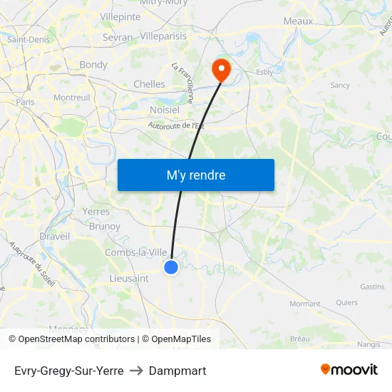 Evry-Gregy-Sur-Yerre to Dampmart map