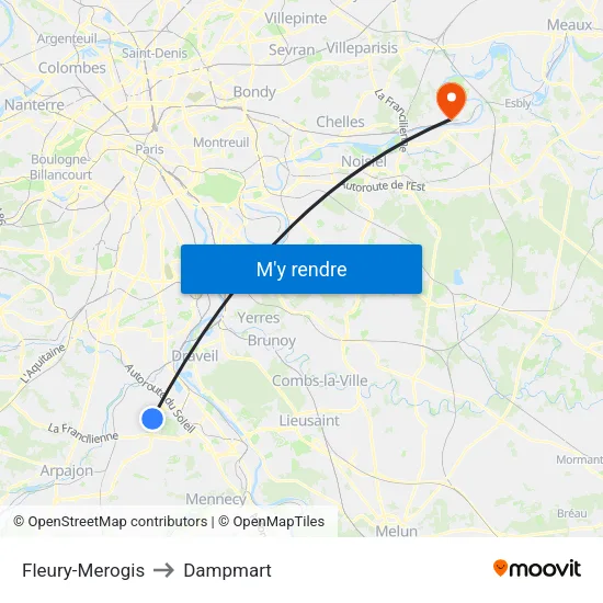 Fleury-Merogis to Dampmart map