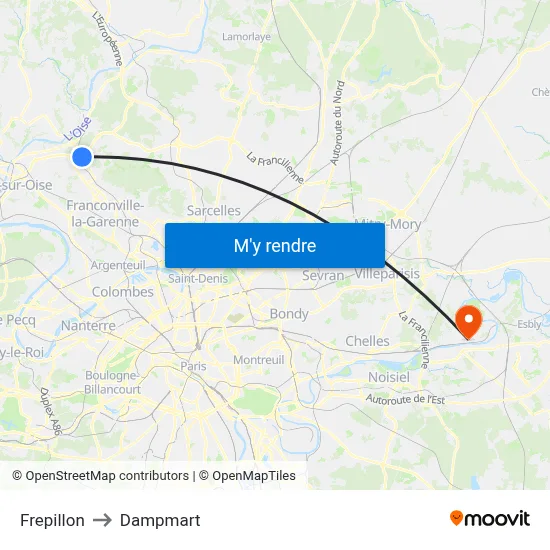 Frepillon to Dampmart map