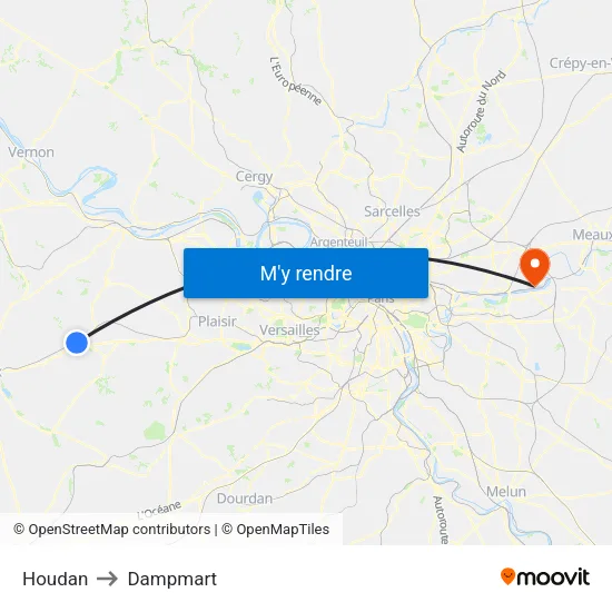 Houdan to Dampmart map