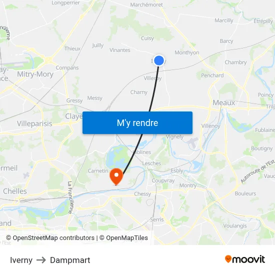 Iverny to Dampmart map