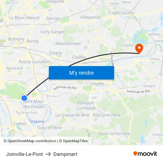 Joinville-Le-Pont to Dampmart map