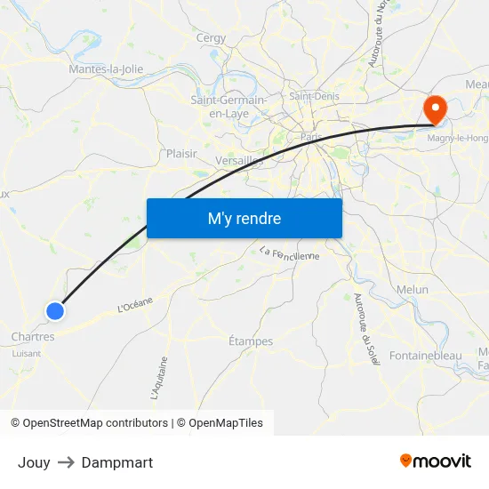Jouy to Dampmart map