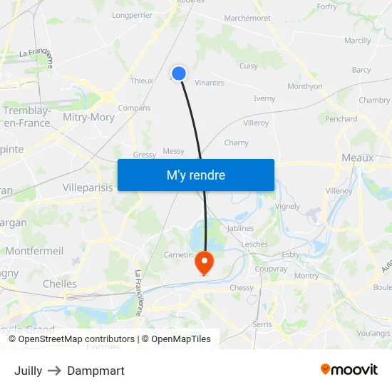 Juilly to Dampmart map