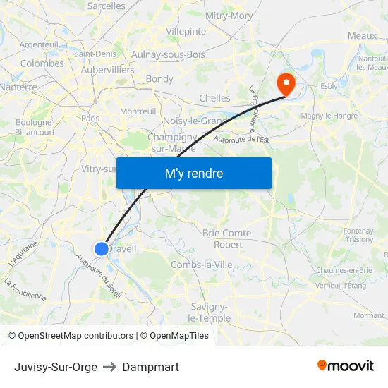 Juvisy-Sur-Orge to Dampmart map