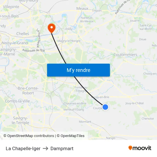La Chapelle-Iger to Dampmart map