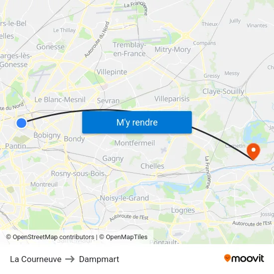 La Courneuve to Dampmart map